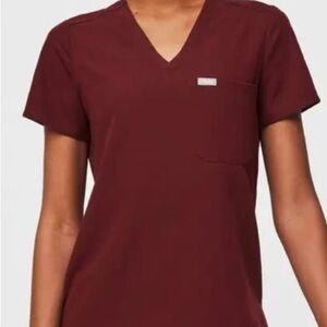 Women's one pocket Burgundy V-Neck Top